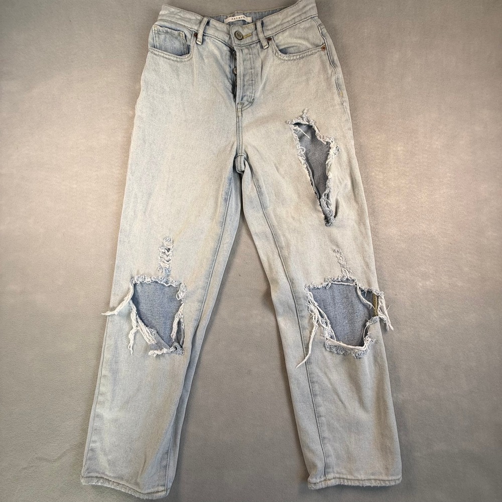 PacSun Womens High Rise Straight Distressed Light Wash Button Fly Jeans Size 24